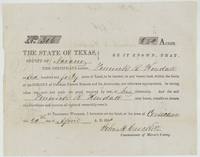 Mercer's Colony certificate No. 306 for 640 acres to Fenwick R. Kendall, signed by John M. Crockett at Corsicana.