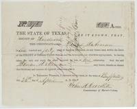 Printed Mercer's Colony certificate No. 376 issued at Buffalo to Jonas DeArman for 640 acres by John M. Crockett, 24 April 1850.