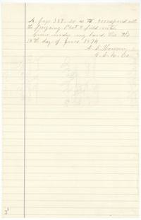 Close of Howren's certificate: corrected the field notes recorded in Book A page 397, signed 12 June 1874 as County Surveyor, Navarro County.