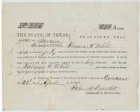 Mercer's Colony certificate No. 324 for 640 acres to Thomas J. White, signed by John M. Crockett at Corsicana.