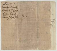 Back of the certificate, endorsed file 1182, warrant No. 9424, John Deck, filed 6 July 1874 by Rhoads Fisher.