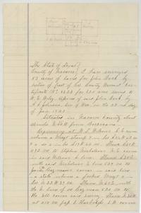 First page of field notes and plat for 53 acres for John Deck, beginning at W. T. Wilson's SE corner.
