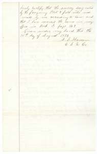 Second page of the 262½-acre field notes, with the surveyor's certificate of 18 August 1874.