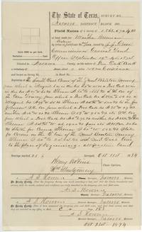 Field notes of 1,863,570 varas on Post Oak Creek, 18 miles south of Corsicana, chain carriers Henry Robins and Wm. Montgomery.