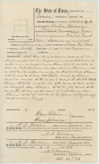 Field notes of 899,953 varas on Little Post Oak Creek, about 15 1/2 miles from Corsicana, chain carriers Henry Robins and Henry Johnson.