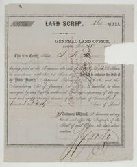 Land Scrip No. 19/525 for 160 acres issued to J. M. Steiner at the General Land Office, Austin, signed by the Commissioner.