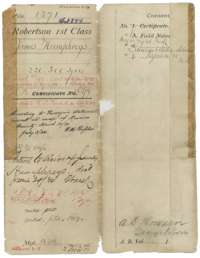 File jacket for the 220,300-square-vara survey for A. S. Howren on James Humphreys's headright balance, marked patented 3 July 1884.