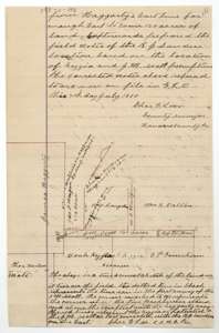 End of Lee's statement of 7 July 1888, with a sketch of the Scott 160 acres, the Kezzia survey and the R. J. Sanders location to the east.