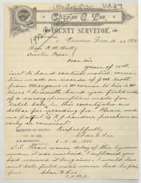 Letter from surveyor Lee, 22 October 1888, reporting a further correction to the Scott notes and sending field notes for Caleb Cole's preemption.