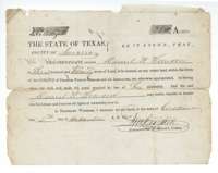 Mercer's Colony certificate No. 1170, issued at Corsicana on 5 December 1850, entitling Daniel W. Kinison to 320 acres of vacant land.