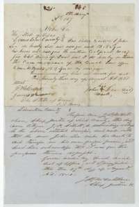 Transfer of 23 August 1850 in which John Lee, by his mark, assigns certificate No. 147 for 640 acres to B. R. Tyus, with the proof of 27 August 1850.