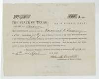 Mercer's Colony certificate No. 74 for 640 acres issued to the heirs of Jeremiah V. Swinney at Corsicana, 15 April 1850.