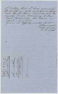 G. H. Cunningham certifies the notes correct and recorded in Book V page 283, 9 March 1855; wrapper notes patented June 20/55.