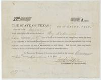 Mercer's Colony certificate No. 1229 for 640 acres to the heirs of Ury DeArman, signed by John M. Crockett, 24 April 1851.