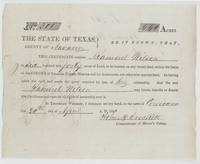 Mercer's Colony certificate No. 301 for 640 acres to Samuel Wilson, signed by John M. Crockett at Corsicana.