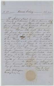 Mercer's Colony certificate No. 12 for 320 acres, granted to Harvey White by the Navarro County District Court, 7 June 1854.