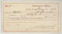State Treasurer's receipt No. 99, Austin, 14 January 1888, for $85.80 paid by A. B. Lee for 42 9/10 acres in Navarro County.