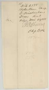 Filing wrapper for the second Treasurer's receipt, filed 29 March 1888.