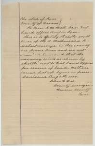 Letter from Navarro County surveyor Chas. E. Lee to the Land Commissioner, Corsicana, 9 August 1888, saying the 36-acre vacancy exists between older surveys.