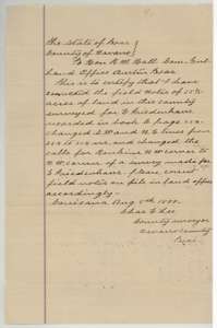 Letter from Chas. E. Lee to the Land Commissioner, 9 August 1888, correcting the lines and corner calls of the 55 3/5-acre field notes.