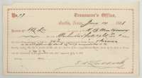 Treasurer's receipt of 14 January 1888 for payment on M. B. Montgomery's land, signed by State Treasurer F. R. Lubbock.