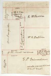 Small sketch plat showing the Montgomery tract beside the McFadden, Dalton and Langston surveys.