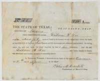 Mercer's Colony certificate No. 53 entitling Lilborn K. Lee to 640 acres, issued at Corsicana by commissioner John M. Crockett, 15 April 1850.