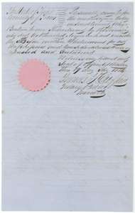 Notary's acknowledgment of Beaton's transfer to Kelley, taken at Austin in January 1856, with seal.