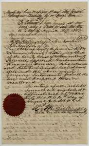Closing page of Grisham Lee's transfer to Lott Strange, with the McLennan County clerk's acknowledgment at Waco and red seal, 16 August 1859.