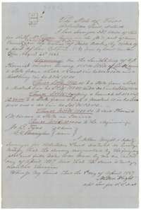 Field notes with a plat for 227 acres on Mill Creek, Navarro County, surveyed for Ruth McFadden by Milton Wright, 3 April 1857.