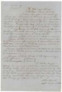 Field notes and sketch plat for 640 acres on Mill Creek, surveyed for Andrew J. Phoenix by deputy surveyor Milton Wright on 23 March 1857.