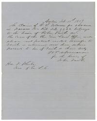 DeNormandie tells Land Commissioner White that Folsom's claim belongs to the heirs of John Faith and asks that the patent be held.