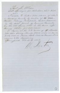 Alex. Beaton asks District Surveyor Thos. J. Oliver to enter 320 acres on certificate 44 beginning at A. Black's NW corner, Springfield, 27 Feb 1857.