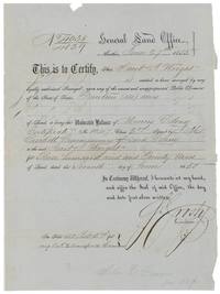 Land Office certificate for 14 acres, the unlocated balance of Mercer's Colony certificate 1047, signed by S. Crosby, 27 June 1855.