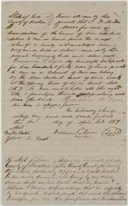 Transfer by William J. Moore of his 640-acre certificate to Benjamin R. Tyus for $100, April 1857, with the county clerk's proof.
