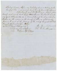 Affidavit of 21 February 1857, sworn in Ellis County, that Hiram R. Morrell lived on vacant land on Mill Creek in the reserve.