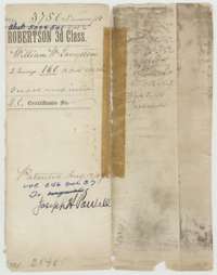 File jacket for two 160-acre surveys in Navarro County for William W. Langston, patented 13 August 1869 to his assignee Joseph H. Powell.