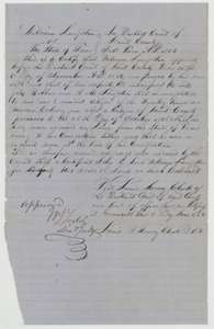 Mercer's Colony certificate ordered for William Langston by the Hunt County District Court at Greenville, 5 November 1856.