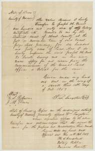 Transfer of 10 February 1857 in which William Langston gives Joseph H. Powell 160 acres of his colony certificate and the right to patent it, with a notary's acknowledgment.
