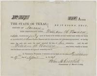 Mercer's Colony Certificate No. 257 for 640 acres to William H. Burrow, signed by Commissioner John M. Crockett at Corsicana, 19 April 1850.