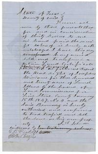 James A. Johnson sells Josephus Williams's headright for $30 to William L. Browning, Wise County, with two witnesses.