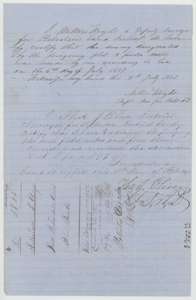 End of the Navarro field notes, with surveyor Wright's certificate of 8 July 1857 and the district surveyor's certificate.