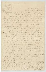 Field notes for 290 acres on Mill Creek surveyed for James M. Clendening by deputy surveyor Milton Wright on 5 January 1858.