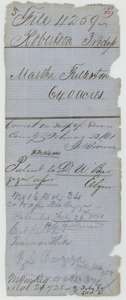 Old file wrapper for Martha Fullerton's 640 acres, with notes on the patent to D. U. Barziza of 26 February 1861.