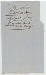 Docket wrapper for the application to locate Elizabeth Welch's certificate, filed May 1858.