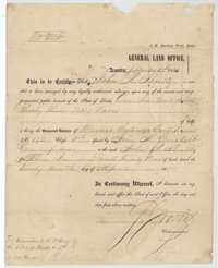 Land Office certificate of 27 September 1853 for 133 acres, the unlocated balance of Mercer's Colony certificate No. 472 issued to John R. Shultz.