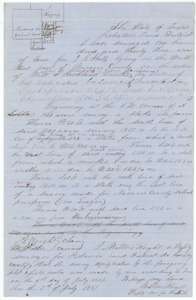 Field notes and plat for 133 acres on Mill and Richland Creeks, surveyed 6 July 1857 by deputy surveyor Milton Wright for John R. Shultz.