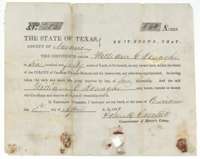 Mercer Colony certificate No. 204 issued at Corsicana on 18 April 1850 by Commissioner John M. Crockett to William G. Donaghe for 640 acres.