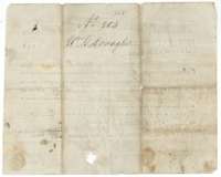Back of the Mercer Colony certificate, endorsed with Donaghe's name and certificate number 204.
