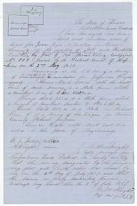 Field notes and sketch for 219 acres on Mill and Richland Creeks, Navarro County, surveyed for James McGee by deputy surveyor Milton Wright, 6 July 1857.